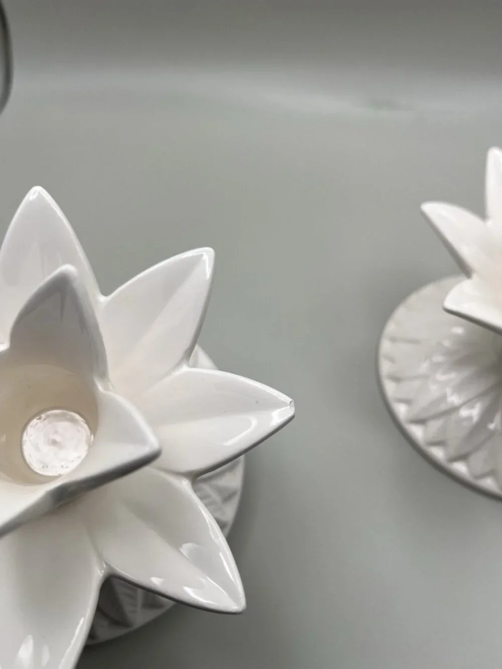 VTG Fitz & Floyd 1976 White Ceramic Lotus Flower Candle Holders Hollywood Lily